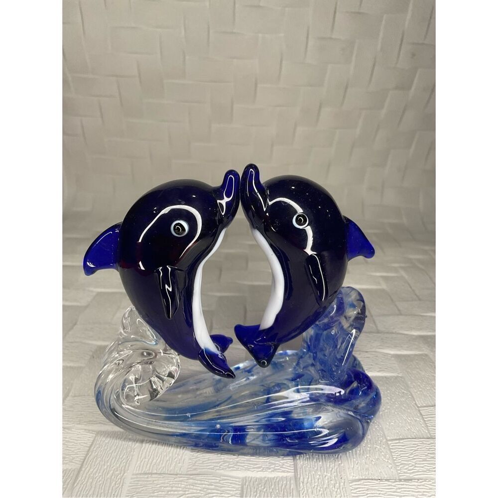 Vintage Crystal Dolphins Figurine Glass Hand Blown Sea‎ Animal Sculpture SeaLive - Picture 9 of 10